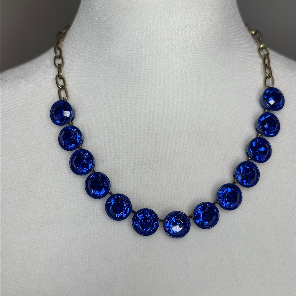 Vintage J. Crew Cobalt Blue Brûlée Faceted Bezel Set Collar Rhinestone Necklace - Picture 8 of 12